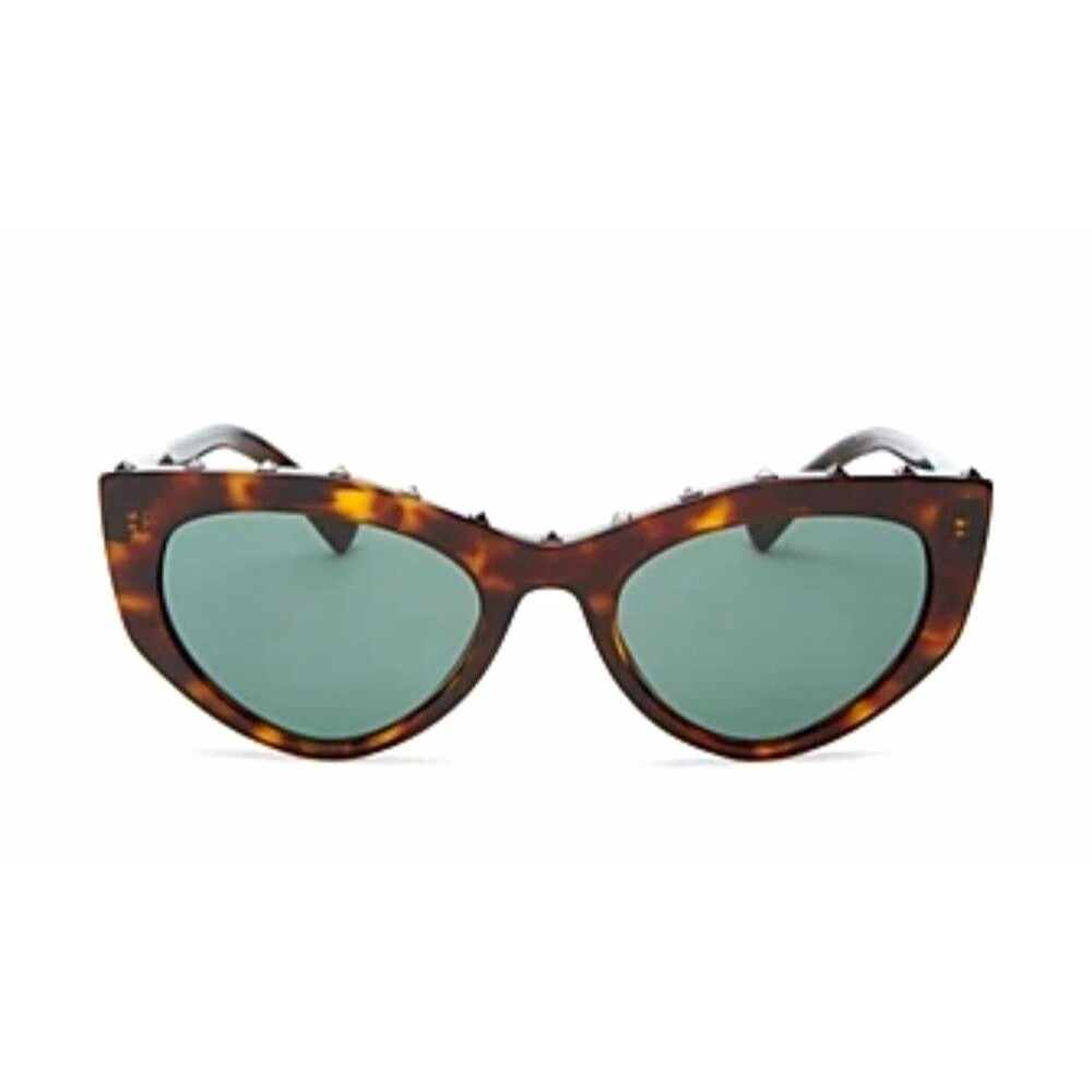 Valentino Mod 4060 Cat Eye Sunglasses Brown Tortoise Shell Green Tinted Lens
